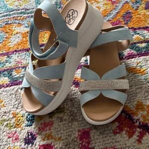 Daisy Fuentes Light Blue Platform Sandals with Rhinestone Straps